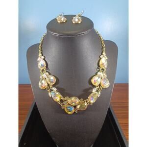 Iridescent Yellow/orange Necklace & Earrings Set Costume Fashion Sparkling